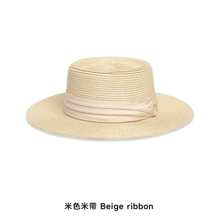 Wholesale Flat Top Straw Hat Women's Beach Top Hat Woven Sun Hat Summer