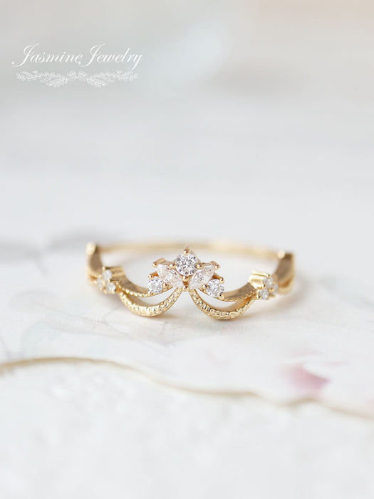 Wholesale Zircon flower bud ring, simple and versatile, layered ring set, light luxury ring