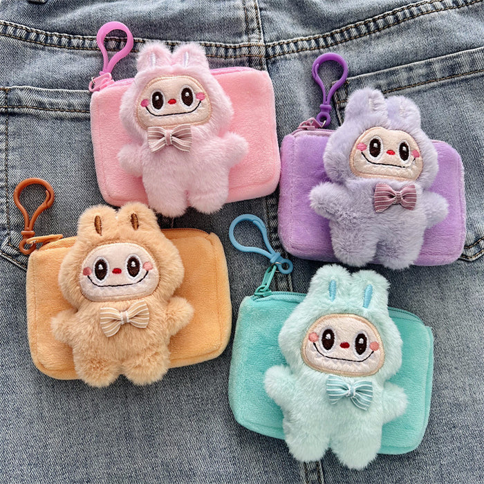 Wholesale Square plush mini wallet that can be hung on a bag