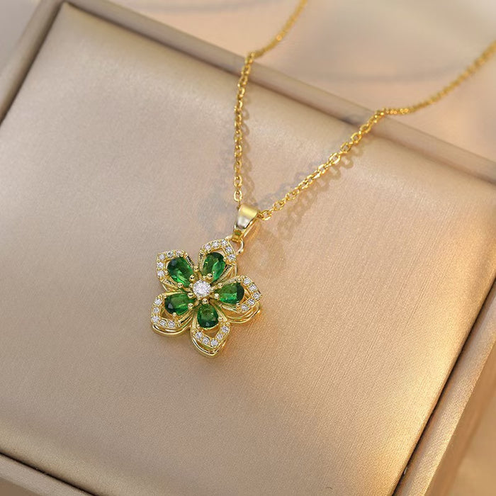 Wholesale Rotating zircon flower necklace, niche fashion new design, pendant temperament, titanium steel necklace