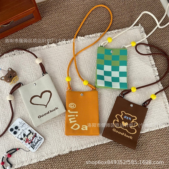 Wholesale Knitted Crossbody Bag with Rope and Beads Cute Phone Purse MOQ≥3