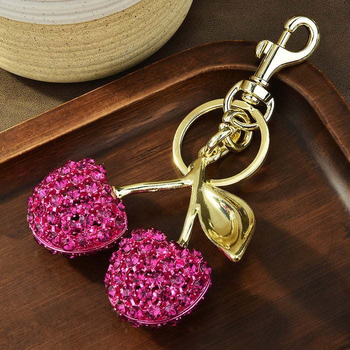 Wholesale lock ring full diamond cherry bag key chain cross-border fruit cherries
