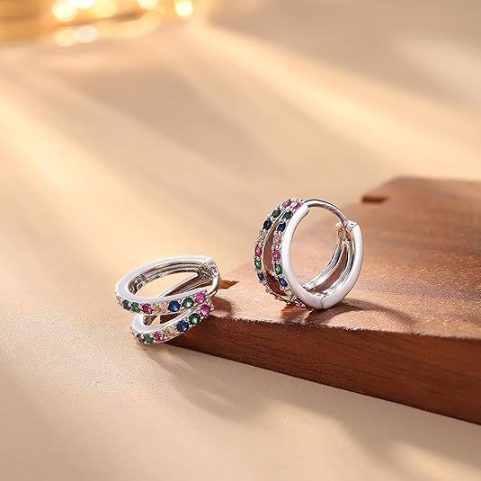 Wholesale New double row colored diamond studded earrings and earrings with fashionable personality, simple temperament