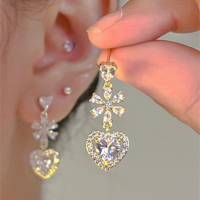 Wholesale Love flower diamond earrings female super flash