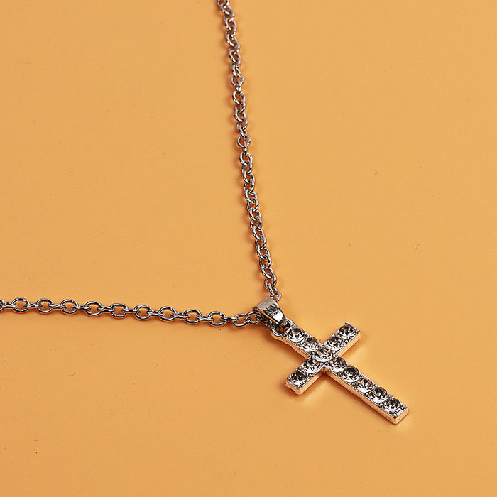 Wholesale cross diamond pendant necklace snake bone chain full diamond necklace