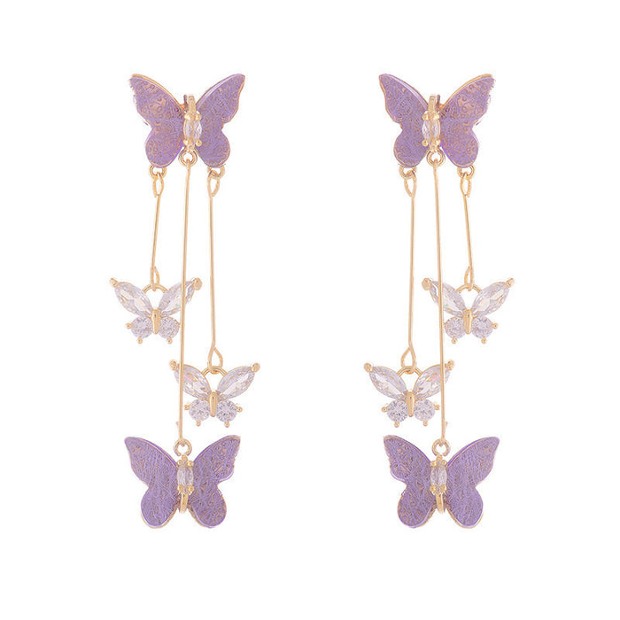 Wholesale Silver needle butterfly earrings, high-end zircon tassel earrings, niche earrings