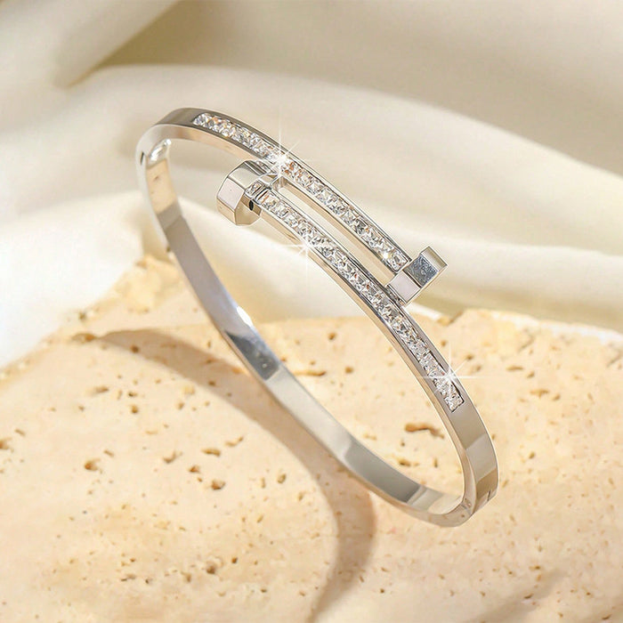 Wholesale Versatile Zircon Stainless Steel Double-Ended Bangle