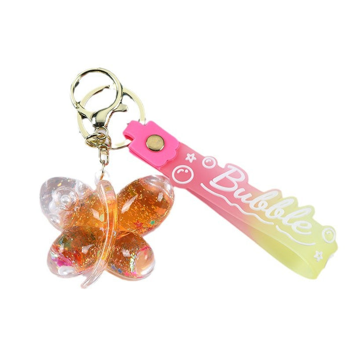 Wholesale Acrylic oil butterfly quicksand keychain bag pendant candy color