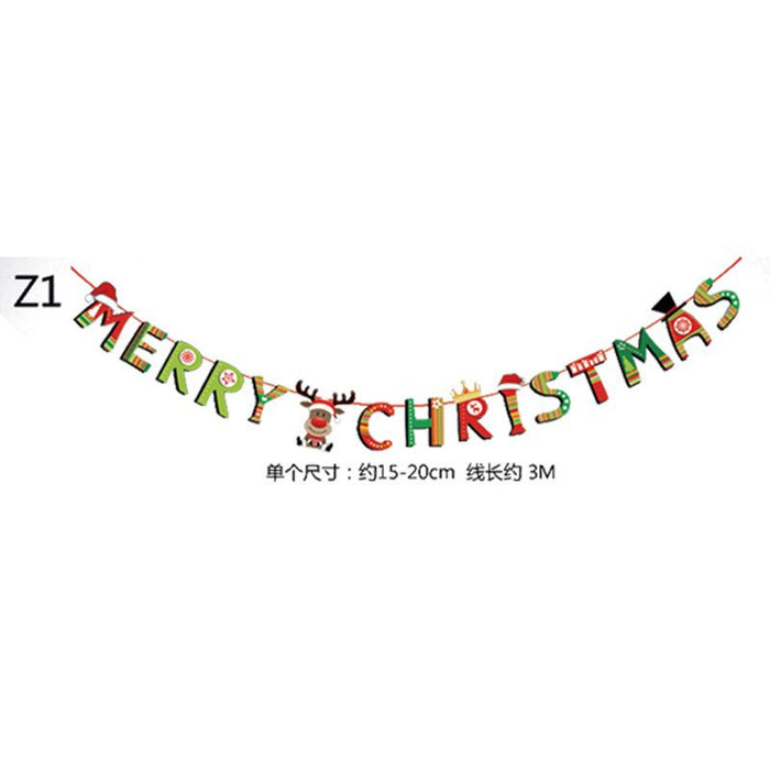 Wholesale Christmas Decorations Christmas Pull Flag Hanging Flag Holiday Banner Party Decoration Paper Cartoon Christmas Pull Flower String Flag