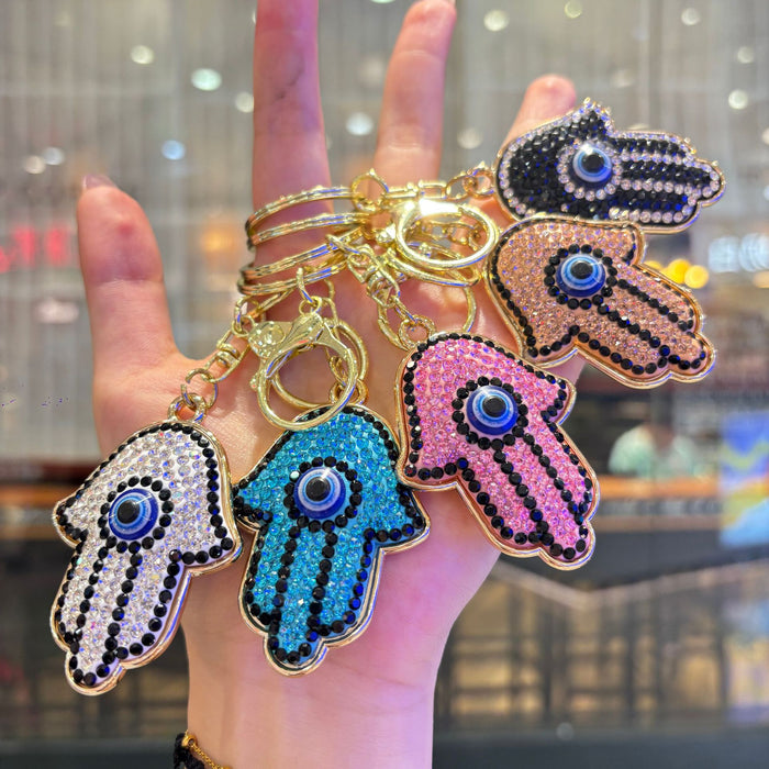Wholesale Stylish Rhinestone Demon Eye Keychain Hip Hop Car Decoration Bag Charm Gift Accessory