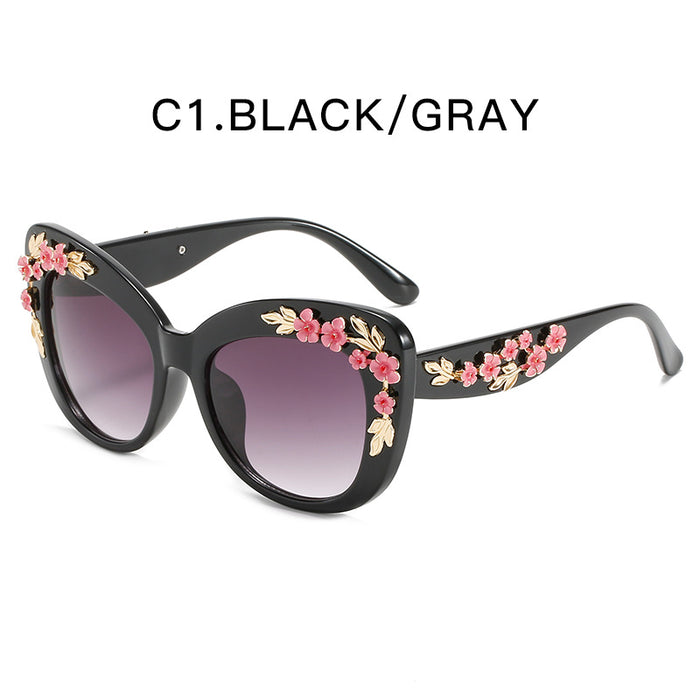 Wholesale Cat-Eye Floral Gradient Sunglasses