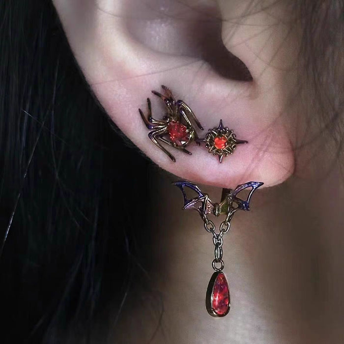 Wholesale Zircon spider earrings, niche design, bat earrings