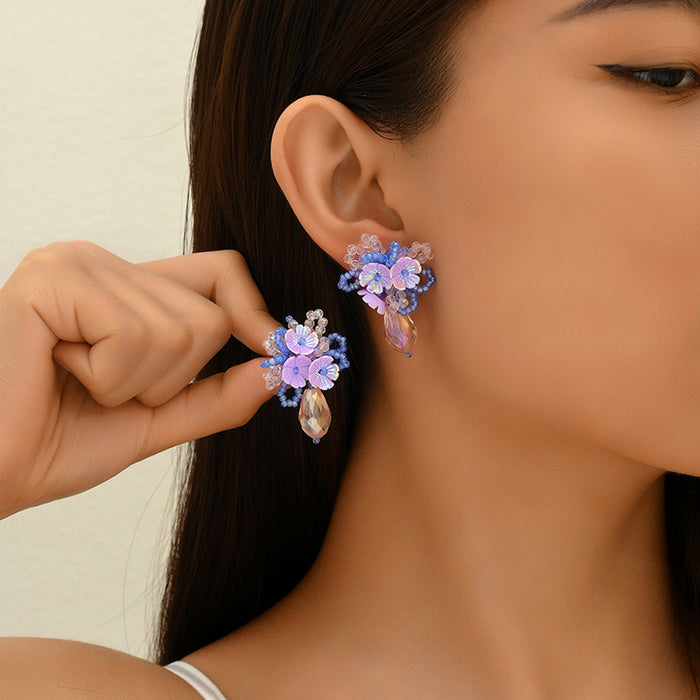 Wholesale Vintage Jewelry Personalized Beaded Imitation Crystal Earrings Silver Needle Anti tassel Earrings