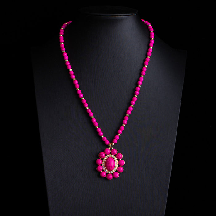 Wholesale Retro ethnic style turquoise necklace Western cowboy style stacking necklace high-end Bohemian sweater chain