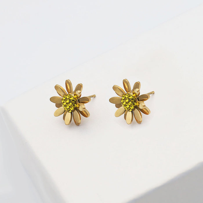 Wholesale  zircon chrysanthemum titanium steel earrings