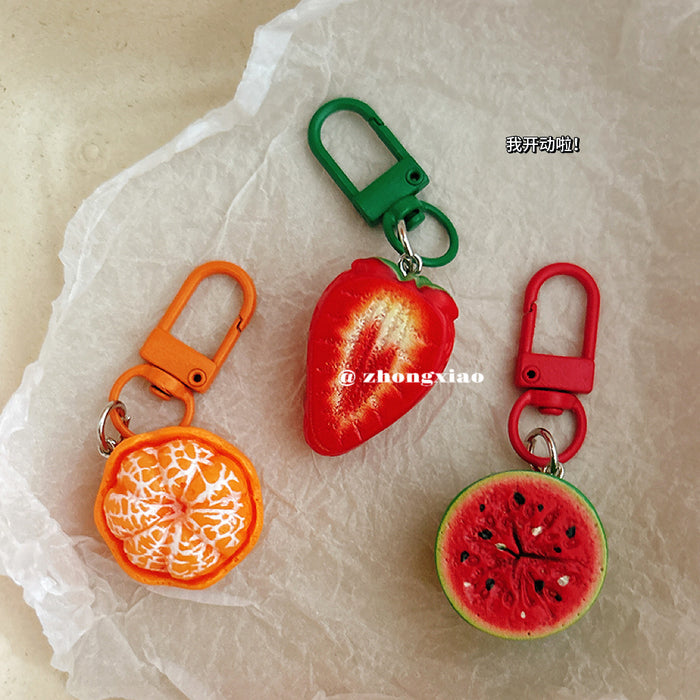Wholesale Chic Fruit Resin Keychain Pendant - Half-Cut Strawberry Design