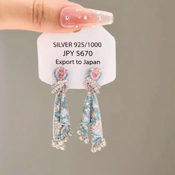 Wholesale Sparkling diamond dynamic hollow butterfly tassel earrings, light luxury temperament, high-end feeling, niche earrings, exaggerated earrings