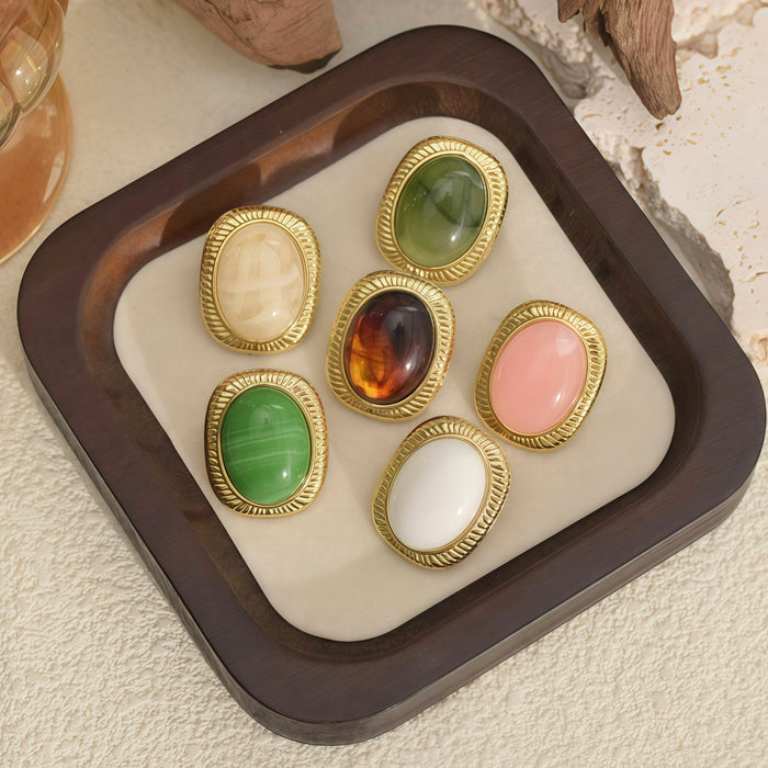 Wholesale Amber Earrings Stainless Steel Oval Earrings for Women