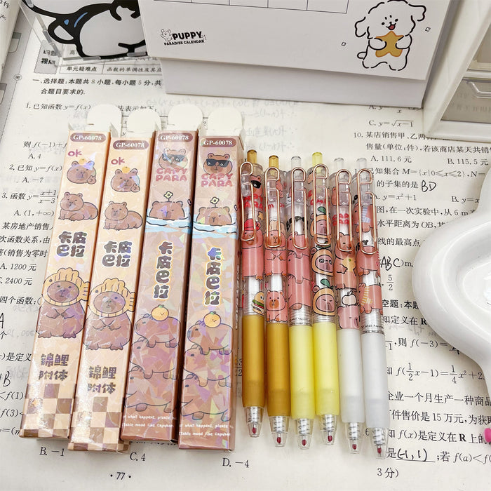 Wholesale Capybara Blind Box Press Pen Cartoon Metal Pen Clip Press Gel Pen Laser Black