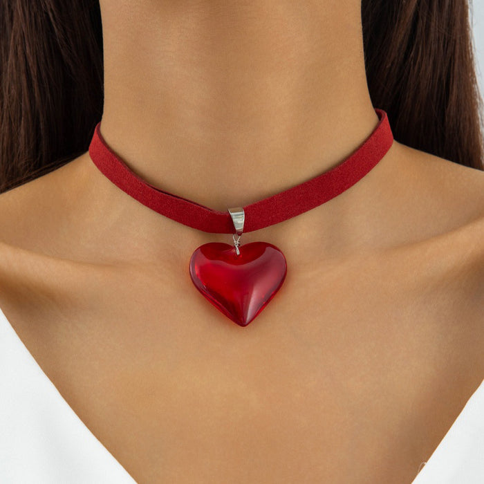 Wholesale Gothic  Red Glass Heart Pendant Handwoven Rope Necklace Fashion Accessory MOQ≥2