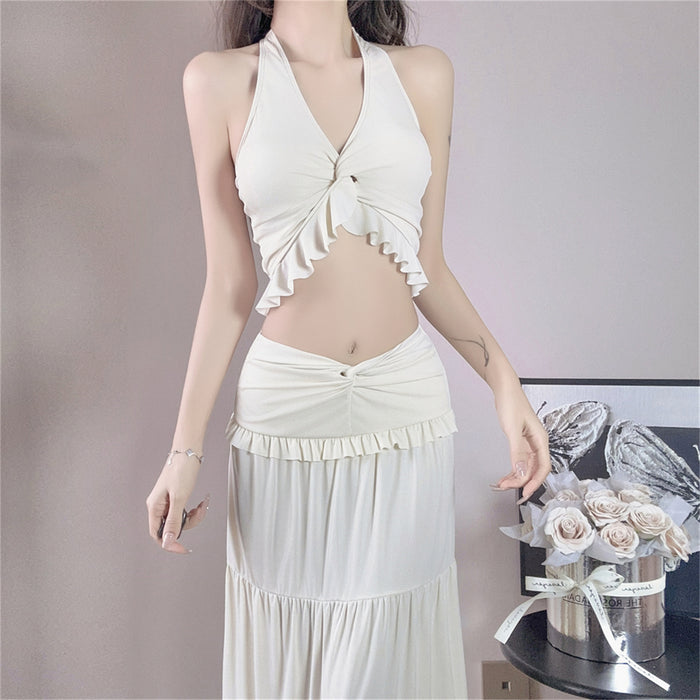 Wholesale New high-end neck hanging split long skirt beach vacation bikini three piece set