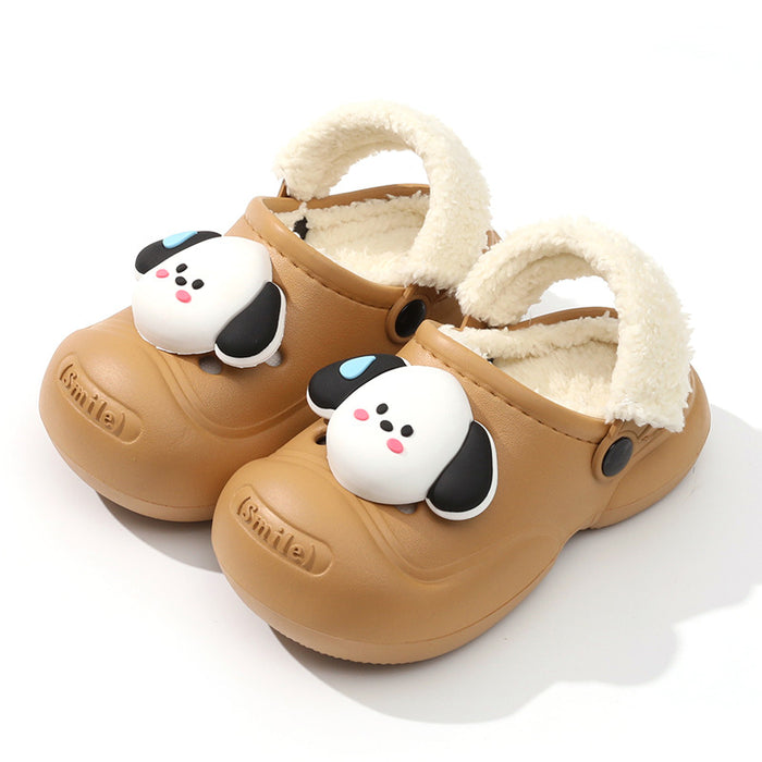Wholesale Children' s cotton slippers winter  boys and girls home warm cotton shoes medium and big children cartoon outer wear plush shoes