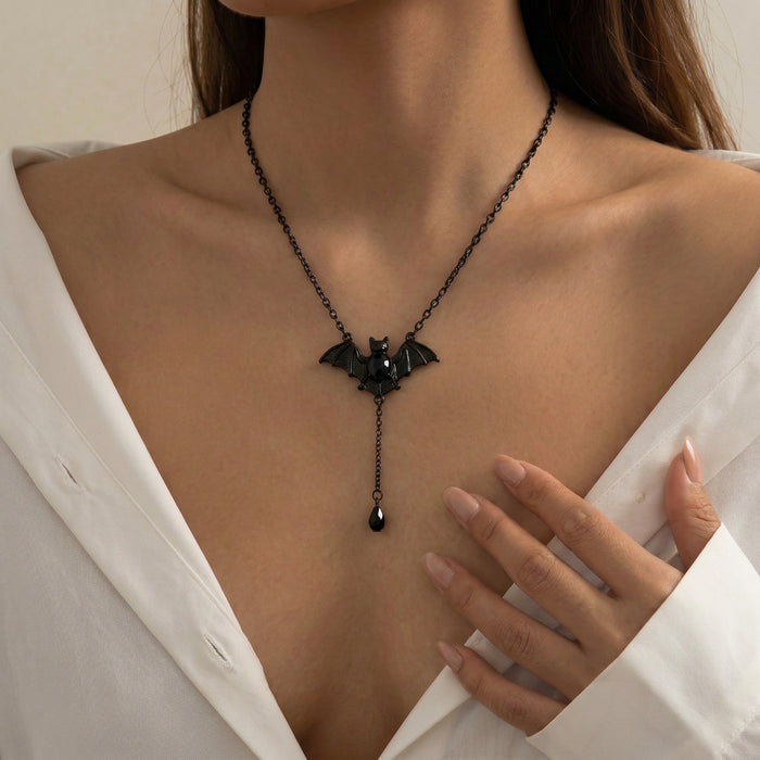 Wholesale Gothic Vampire Bat Necklace Alloy Plated Red Crystal Pendant