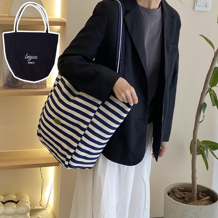 Wholesale Striped canvas bag tote casual bag shoulder tote bag shopping bag