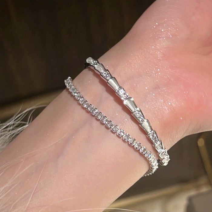 Wholesale Snake-shaped snake bone bracelet, sparkling diamond texture bracelet, zircon opening, silver adjustable bracelet