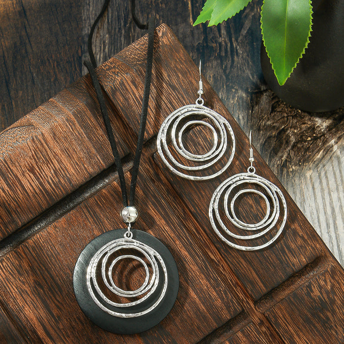Wholesale Ethnic Geometric Antique Silver Alloy Earring Necklace Set - 4 Styles MOQ≥2