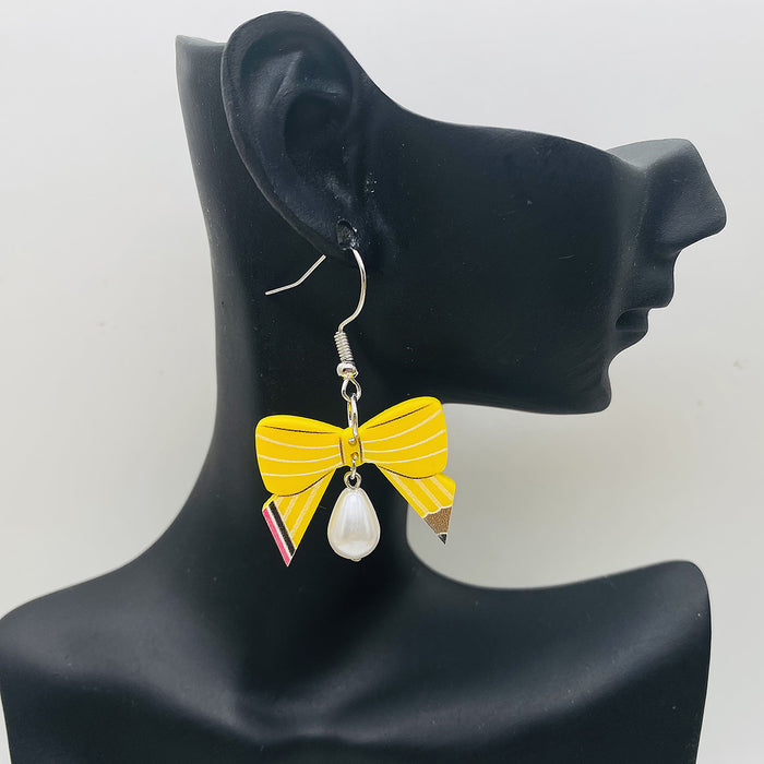 Wholesale Teacher's Day Graduation Season  Pencil Shape Bowknot Acrylic Earrings JDC-ES-Susheng005