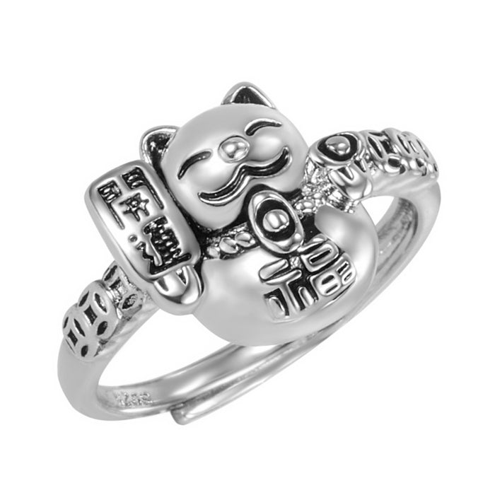 Wholesale Lucky Cat Lucky Ring, Female Open Finger Ring, Simple Retro Ring