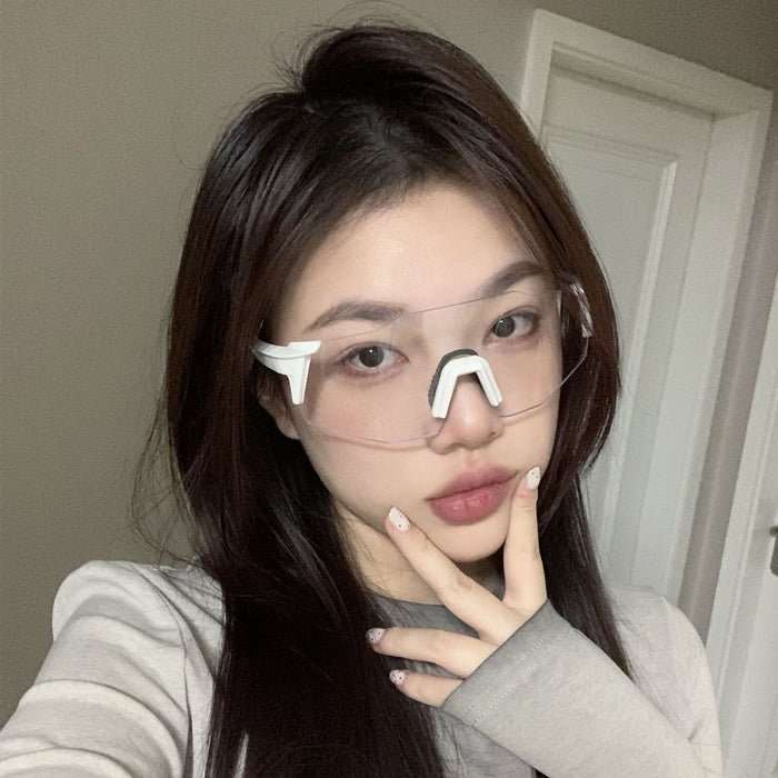 Wholesale Cycling glasses, white frame, transparent sheet, large frame, outdoor color changing sunglasses, running UV, myopia ink