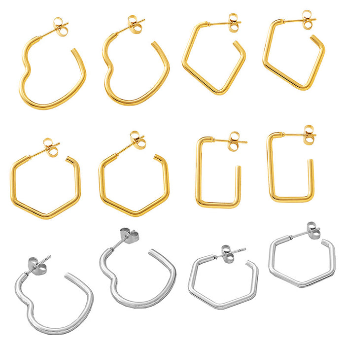 Wholesale Fashionable geometric stainless steel earrings, simple and fashionable hexagonal titanium steel earrings