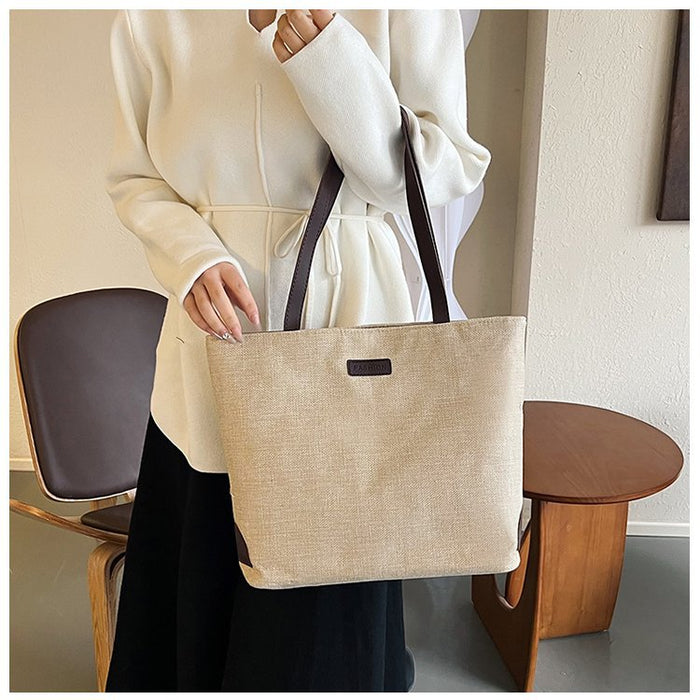 Wholesale Simple and Fashionable Commuting Shoulder Bag Women's Leisure Large Capacity Tote Bag New Linen Hand-held Shoulder Bag JDC-HB-YT004