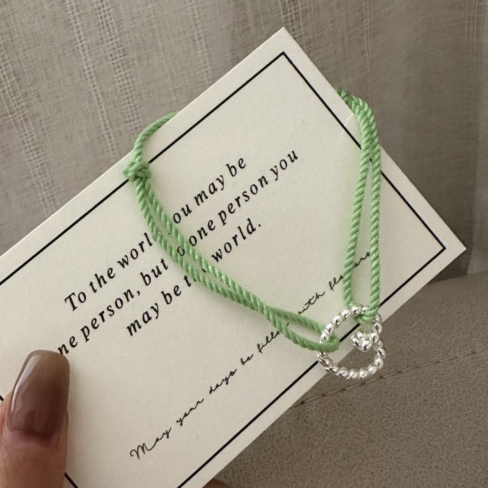 Wholesale Pure silver bracelet with a niche design that can be layered with a heart-shaped colored bracelet jewelry