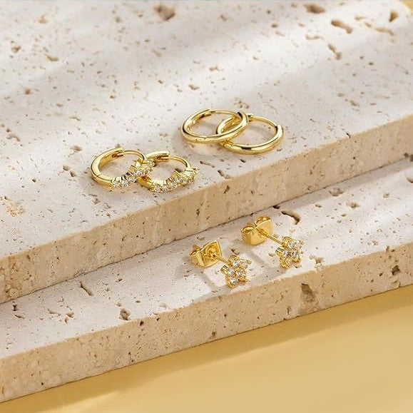 Wholesale Electroplated luxury star earrings with full diamonds, mini pentagram flowers, versatile and personalized earrings