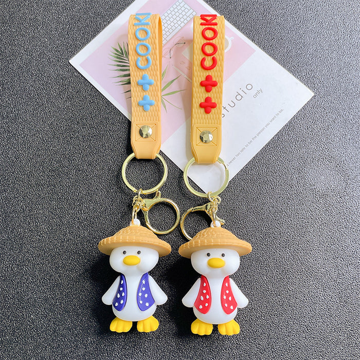 Wholesale Cute Cartoon Straw Hat Duck Keychains for Couples