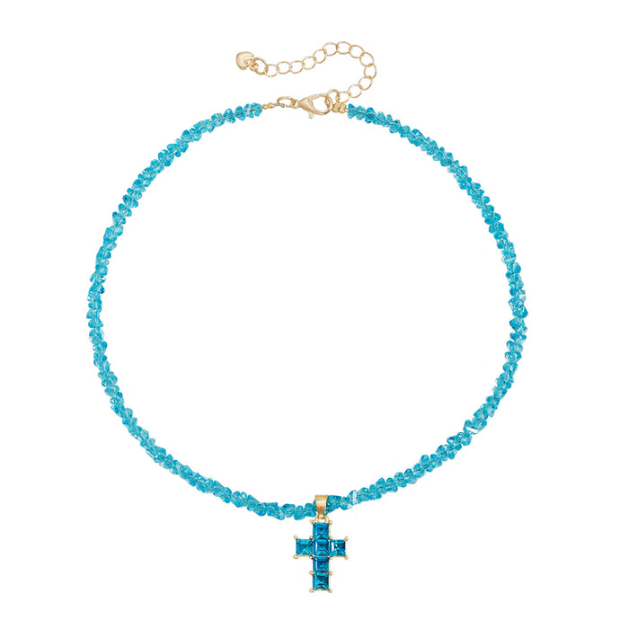 Wholesale Triangle Crystal Inlaid Cross Women' s Necklace