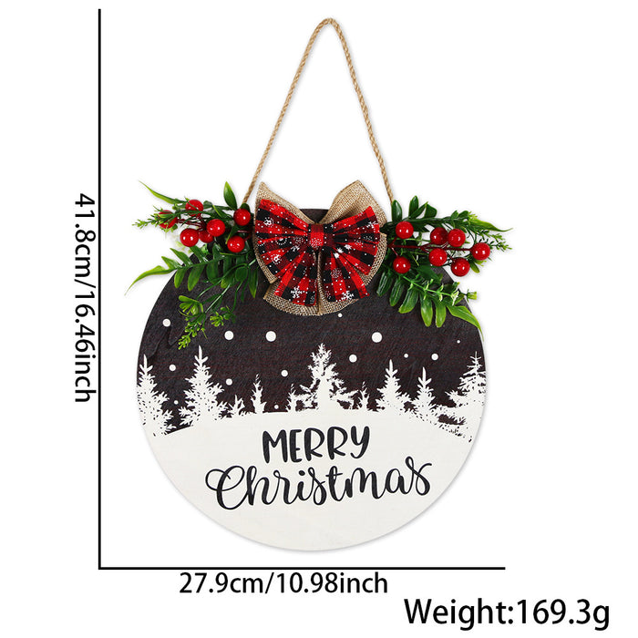 Wholesale Christmas wooden door hanging Christmas home decoration simulation grass bow welcome wooden sign