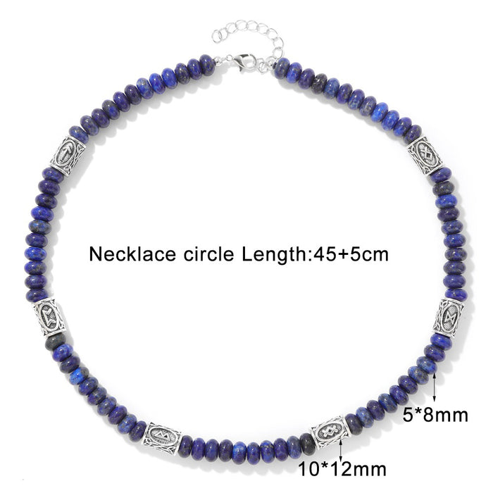 Wholesale 5* 8mm stone abacus bead necklace with Norwegian runes lapis lazuli and tiger' s eye a clavicle chain