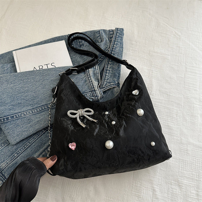 Wholesale Silver bag, new fashionable single shoulder large capacity commuting bag, crossbody bucket bag