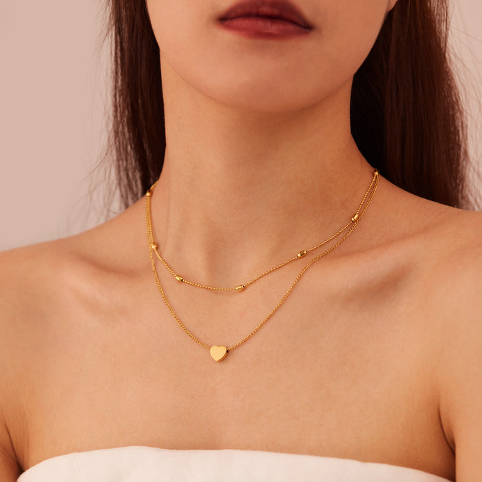 Wholesale Stainless steel temperament, layered, heart-shaped, high-end feeling, double-layer titanium steel lock chain