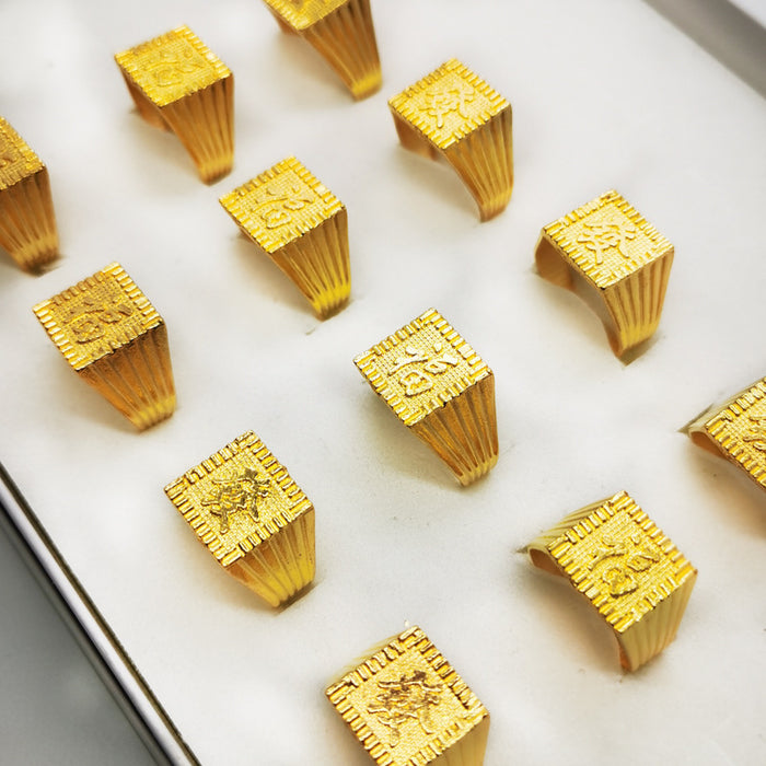 Wholesale 100pcs Imitation gold alloy gold-plated men' s ring open ring for fortune and luck