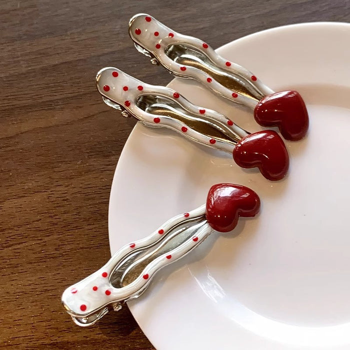 Wholesale Red Polka Dot Heart Hairpin for Women Side Hair Clip Hairpin Hair Accessories