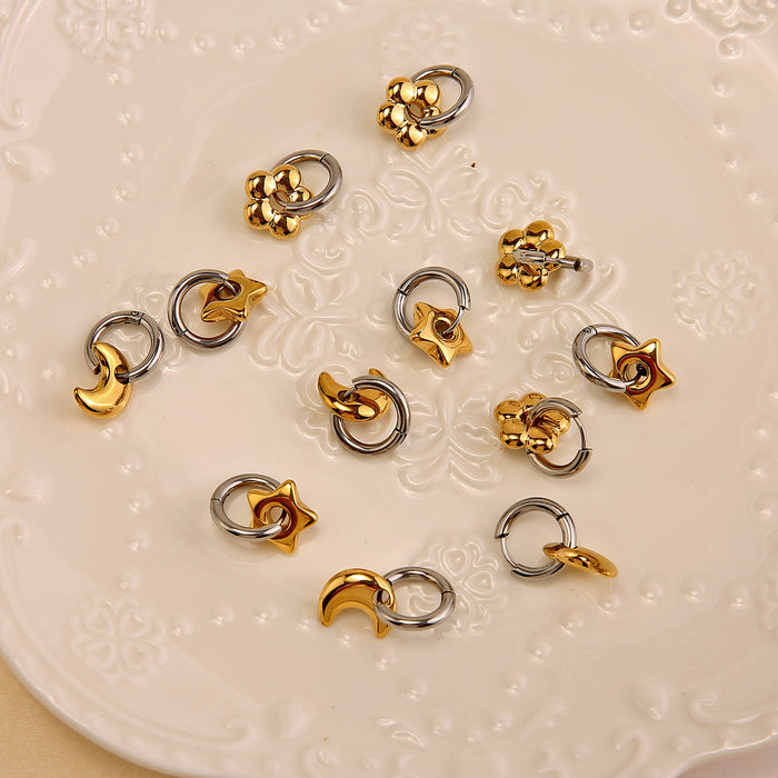 Wholesale Titanium steel star moon earrings, stainless steel ring earrings, gold and silver dual tone earrings