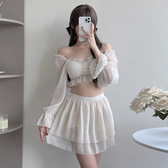 Wholesale Split swimsuit with belly and flesh covering, high-end long sleeved swimsuit