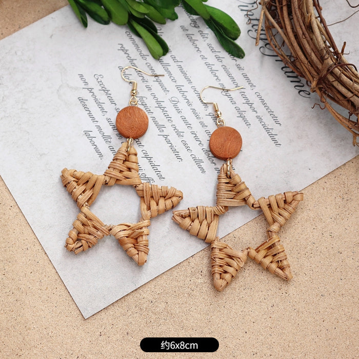 Wholesale Rattan Woven Ethnic Style Wooden Earrings JDC-ES-Luox010