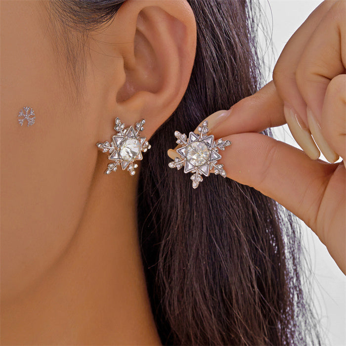 Wholesale Christmas inlaid zirconium snowflake tassel earrings imitation pearl earrings