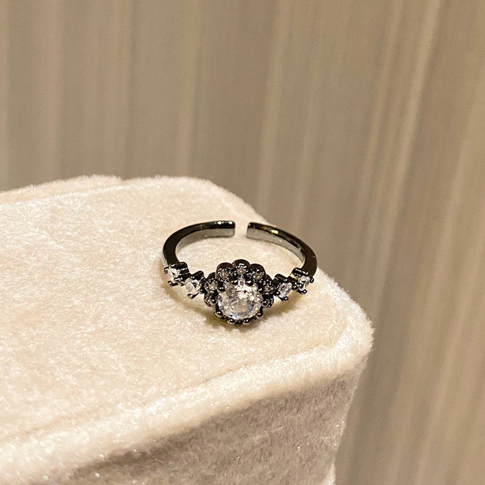 Wholesale Neutral style flower shaped diamond inlaid micro layered open ring with thorns, light luxury, versatile, simple and fashionable ring accessories
